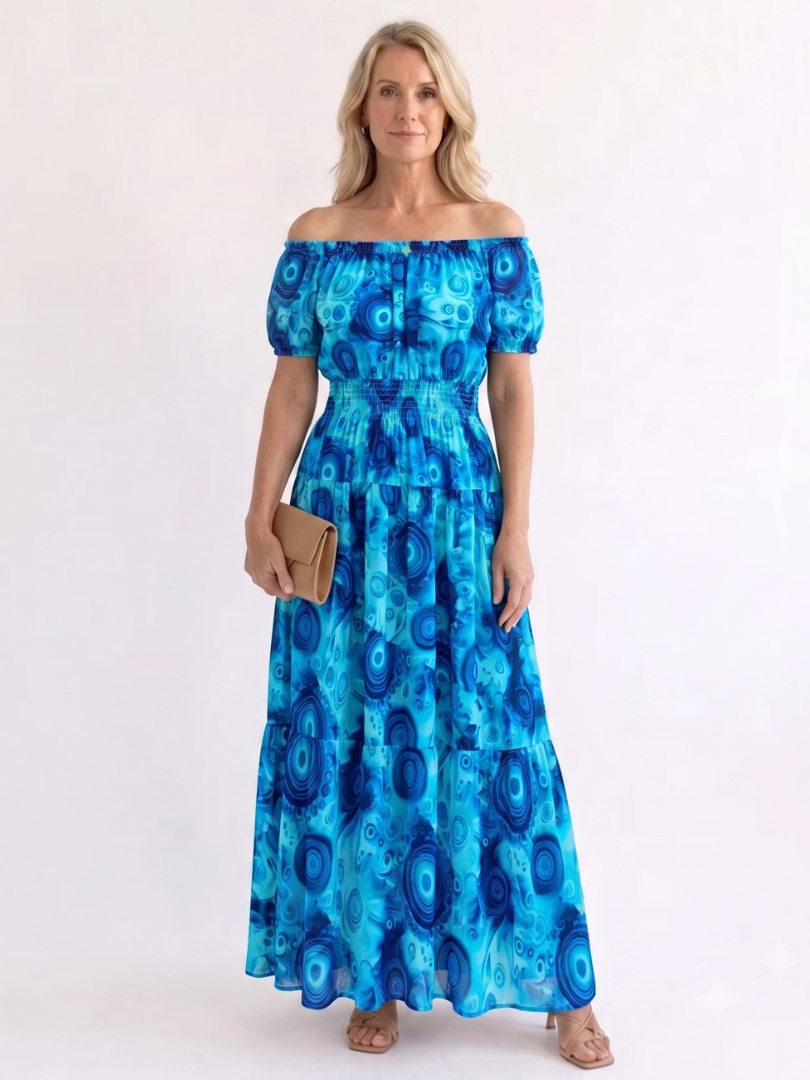 Dorvelli | Women's Maxi Dress – Off Shoulder Neckline Shirred