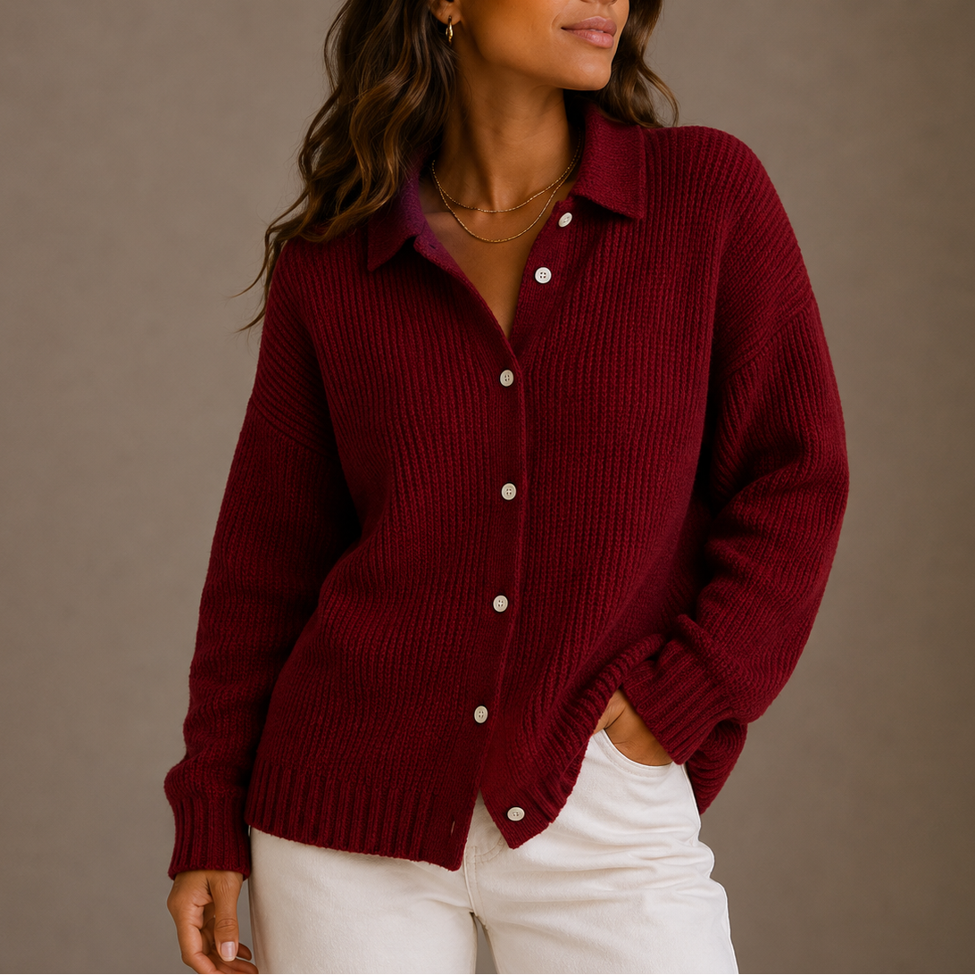 Dorvelli | Women's Cardigan – Collared Button Up Relaxed