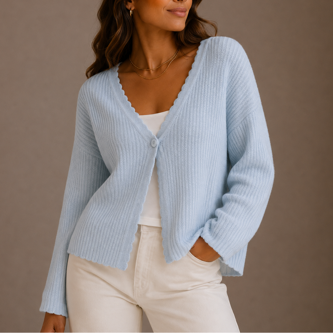 Dorvelli | Women's Cardigan – V Neck Button Up Fine Knit