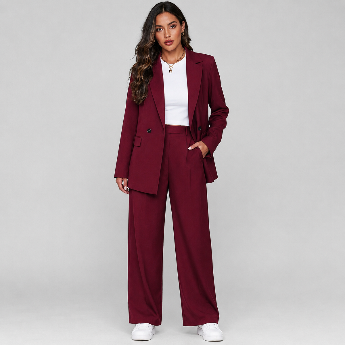 Dorvelli | Women's Suit Set – Longline Blazer Wide Leg