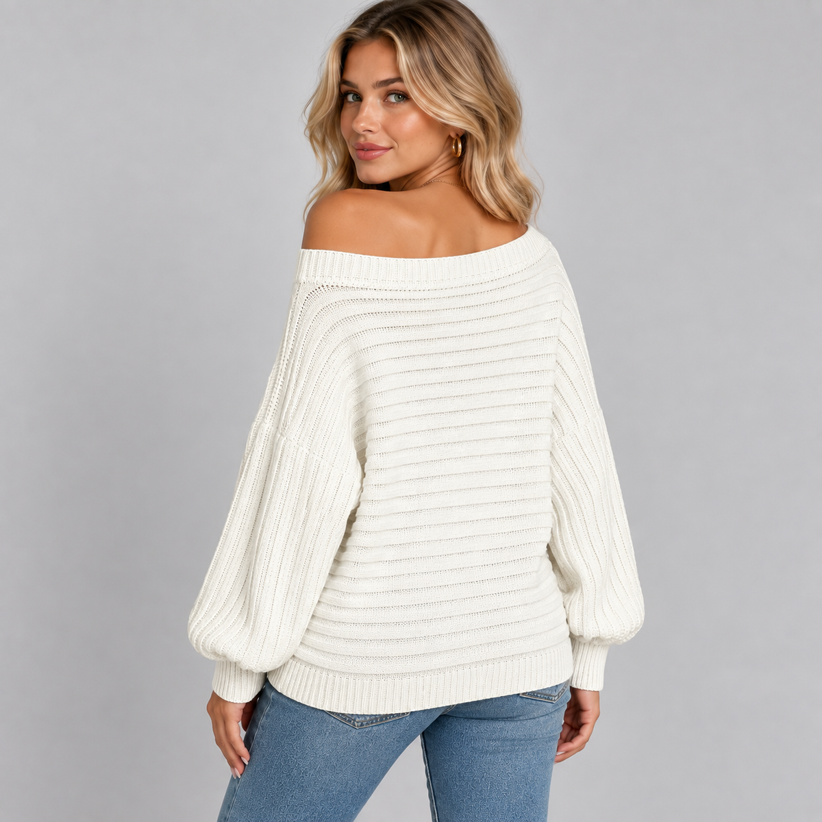 Dorvelli | Women's Jumper – Ribbed Batwing Off Shoulder