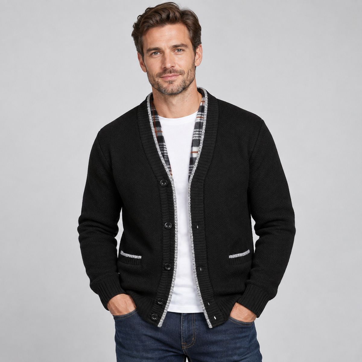 Dorvelli | Men's Cardigan – Lined Button Front V Neck