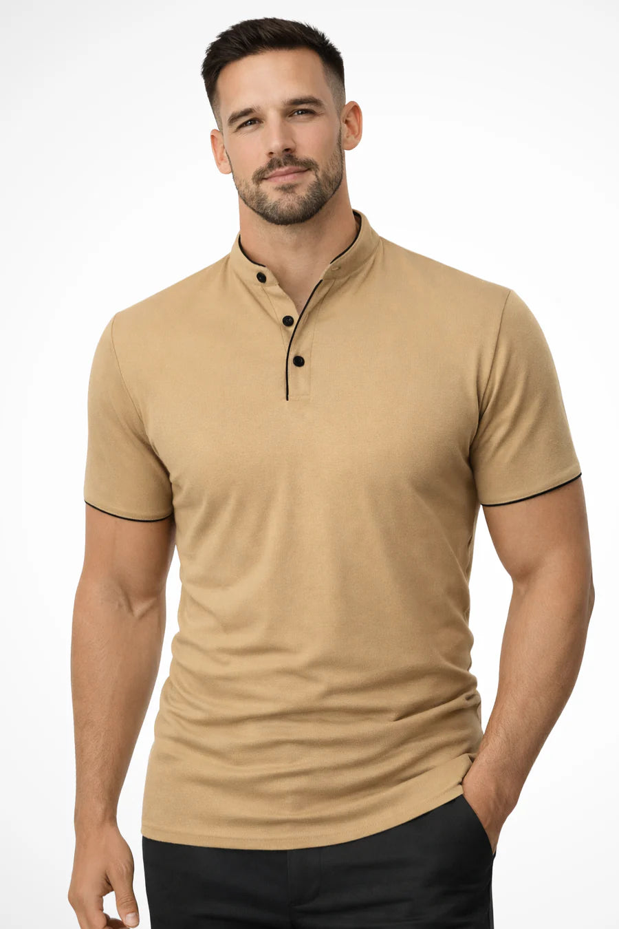 Dorvelli | Men's Collarless Polo Shirt – Mandarin Collar Smart Casual