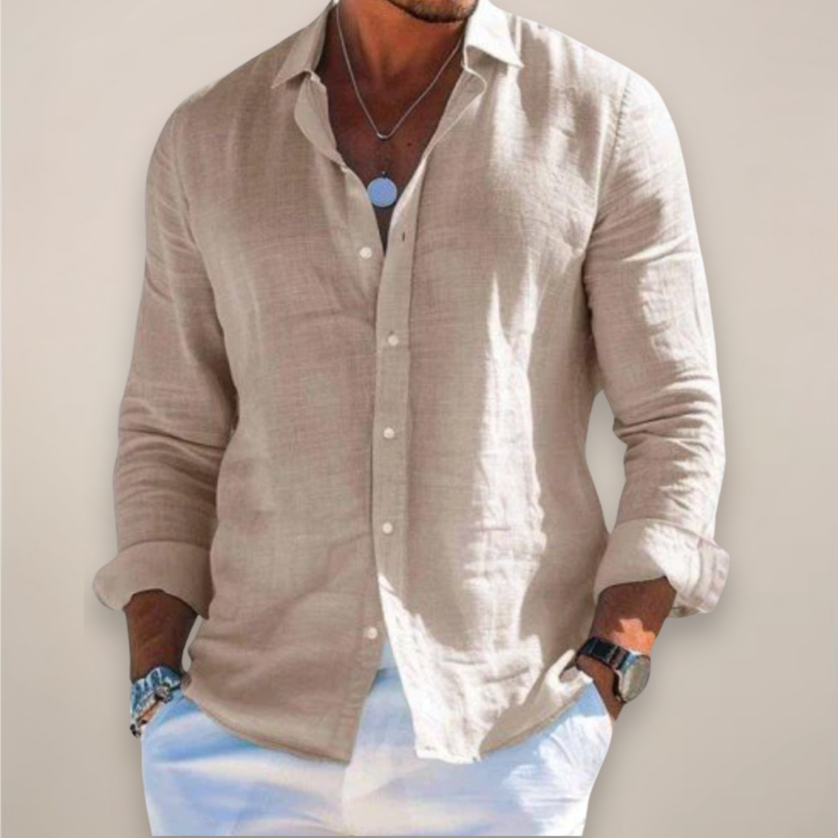 Dorvelli | Men's Linen Long-Sleeve Shirt – Classic Collar Relaxed Fit