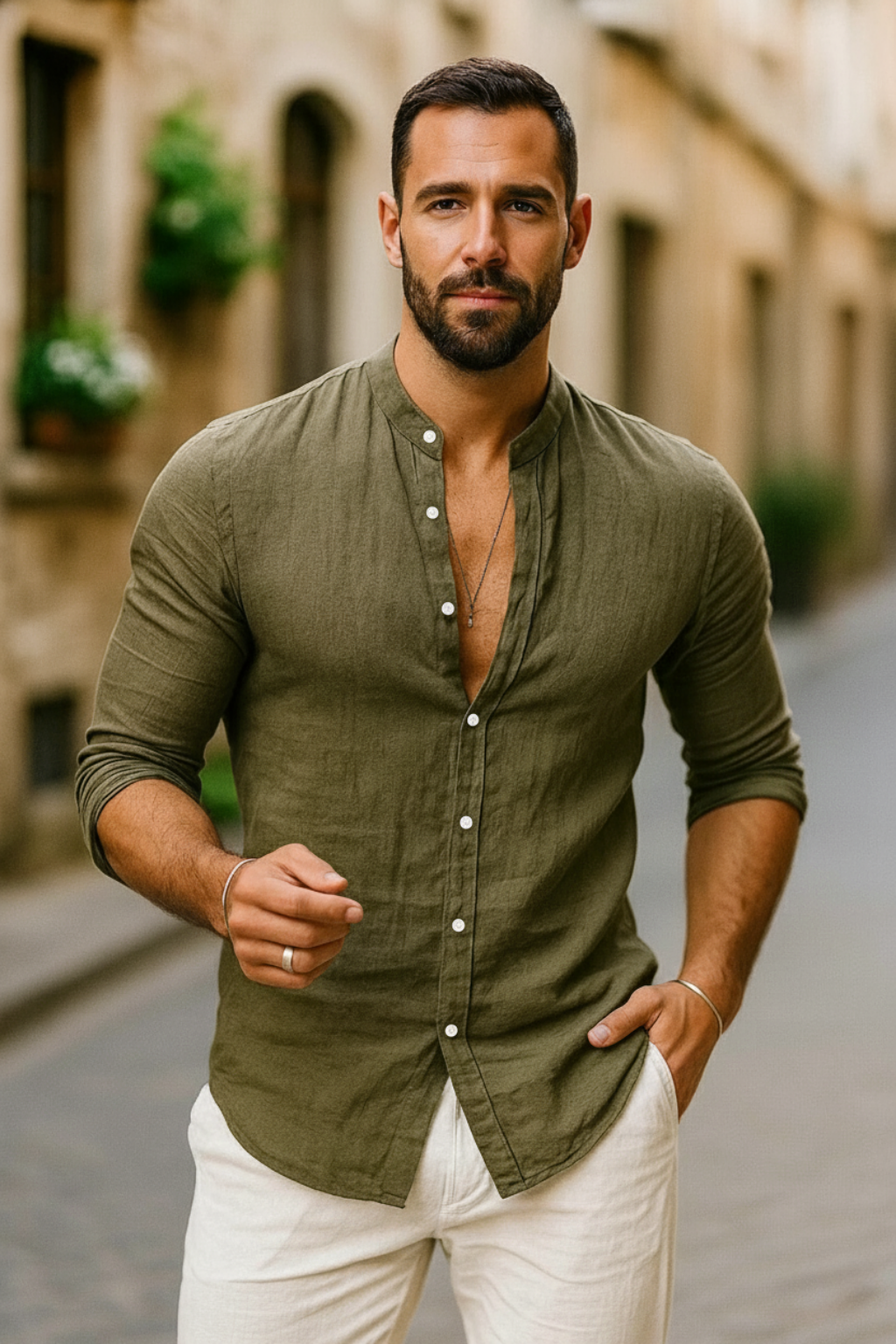 Dorvelli | Men's Shirt – Mandarin Collar Relaxed Fit Everyday