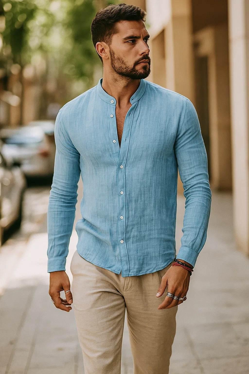 Dorvelli | Men's Shirt – Mandarin Collar Relaxed Fit Everyday