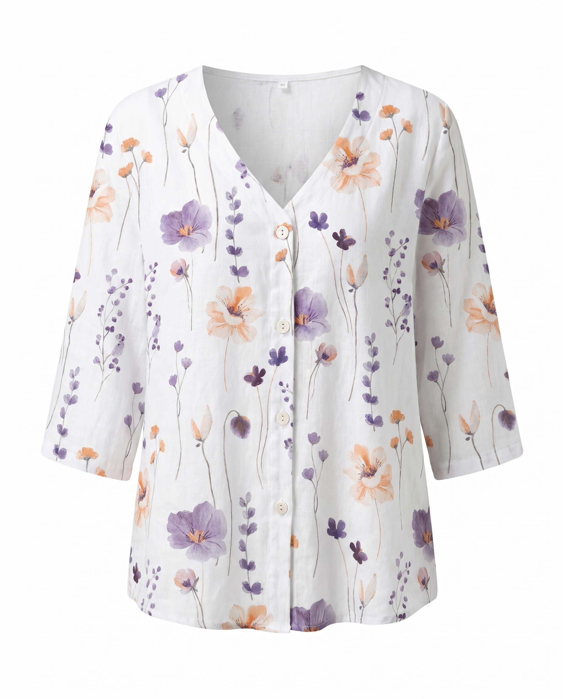Dorvelli | Women's Floral Blouse – V-Neck Three-Quarter Sleeve