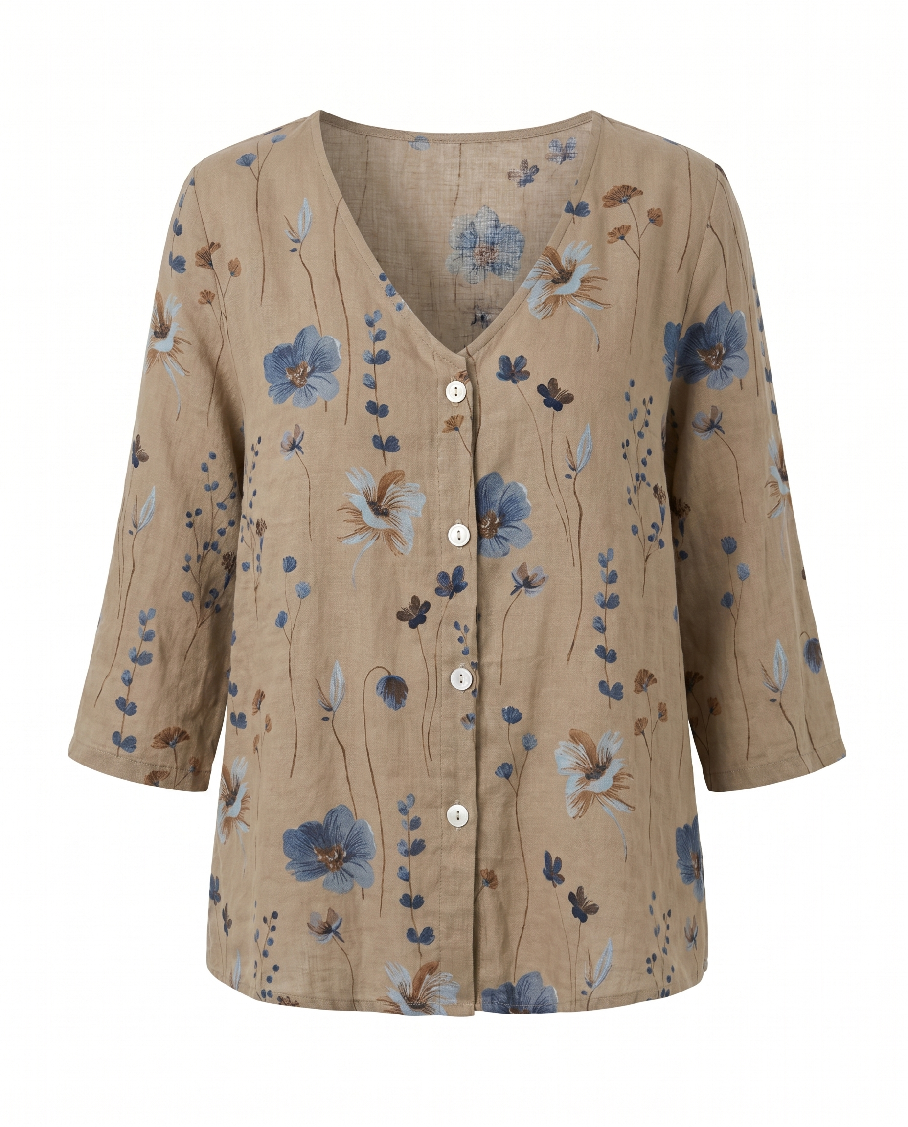 Dorvelli | Women's Floral Blouse – V-Neck Three-Quarter Sleeve