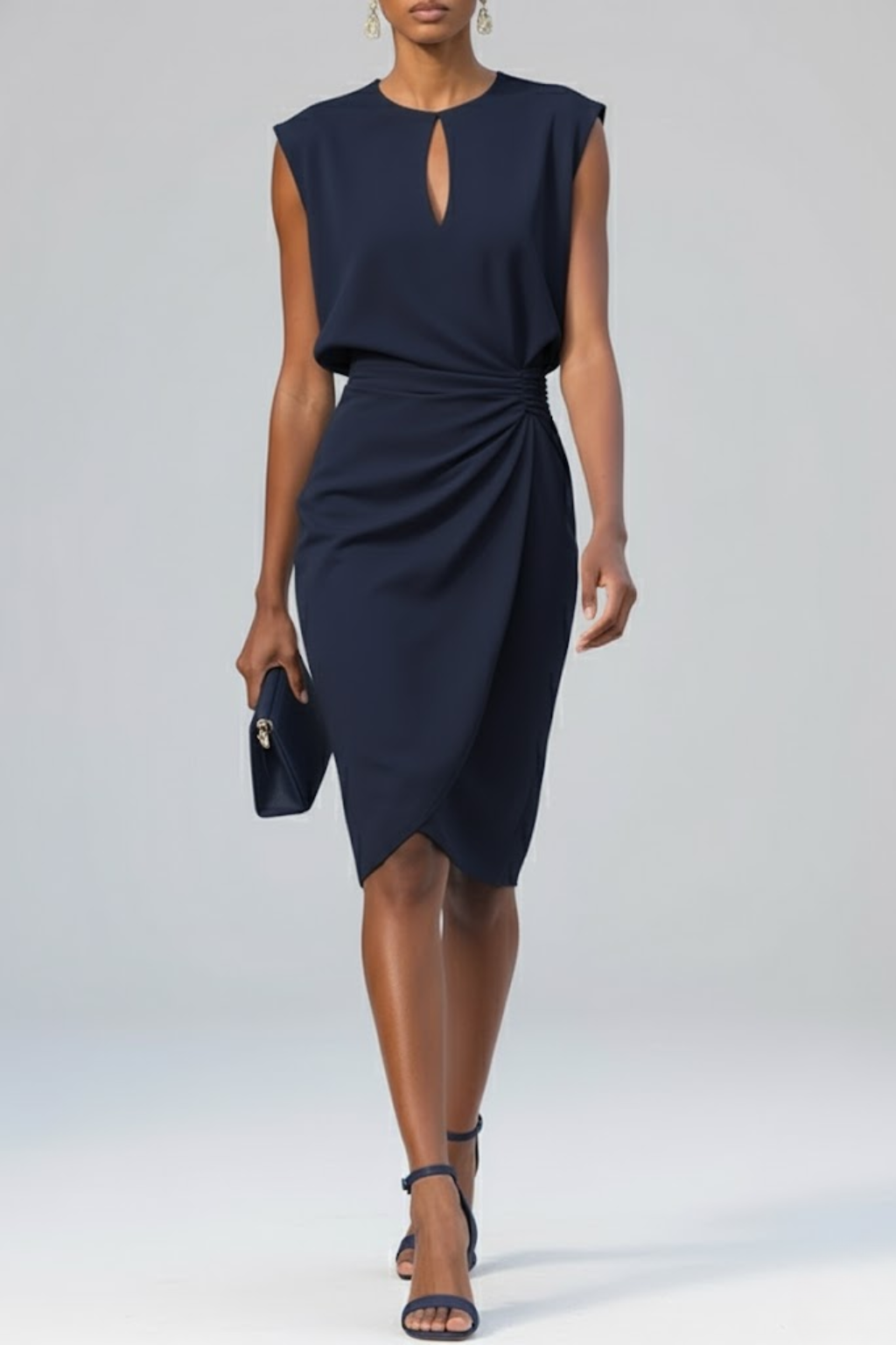 Dorvelli | Women's Midi Dress – Keyhole Neck Ruched Waist Elegance