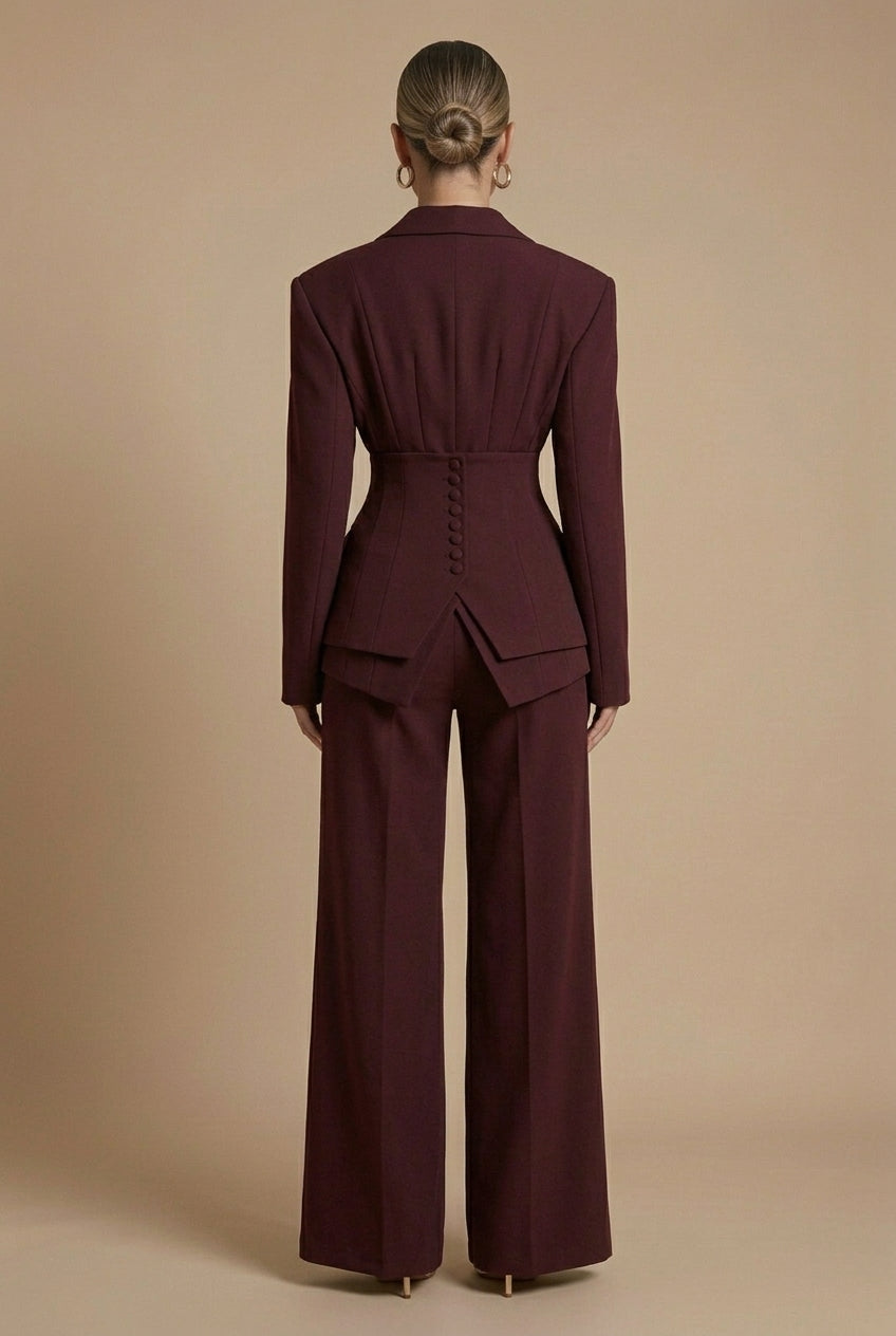 Dorvelli | Women's Tailored Two-Piece Suit – Peaked Lapel Wide-Leg Elegance