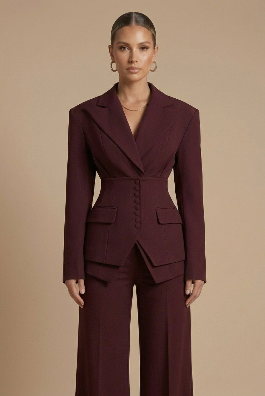 Dorvelli | Women's Tailored Two-Piece Suit – Peaked Lapel Wide-Leg Elegance