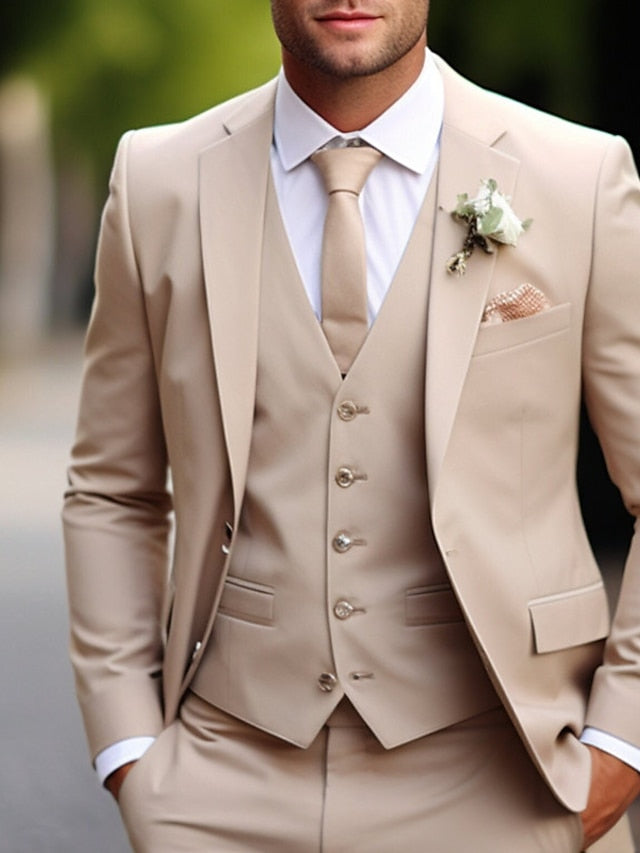 Dorvelli | Men's Khaki Wedding 3-Piece Suit