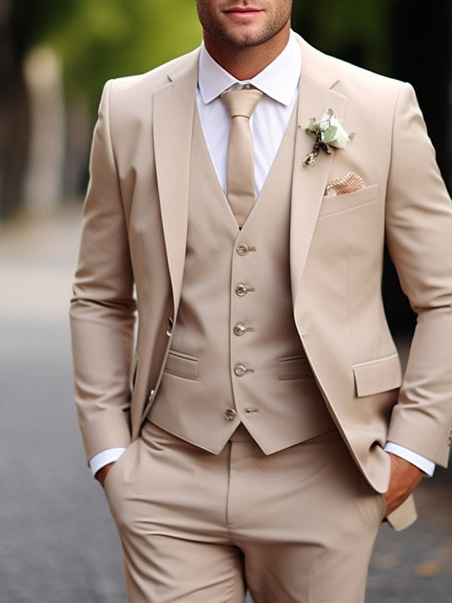 Dorvelli | Men's Khaki Wedding 3-Piece Suit