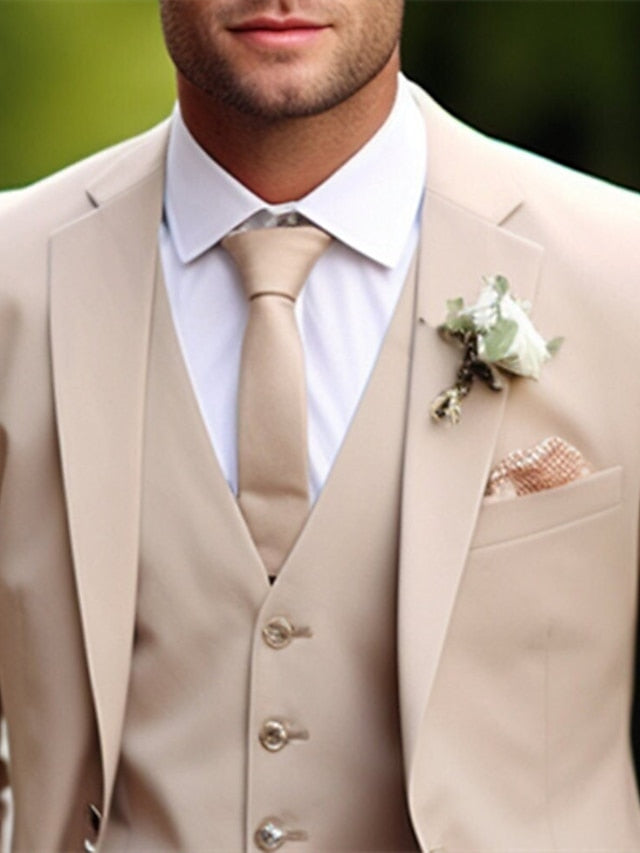 Dorvelli | Men's Khaki Wedding 3-Piece Suit