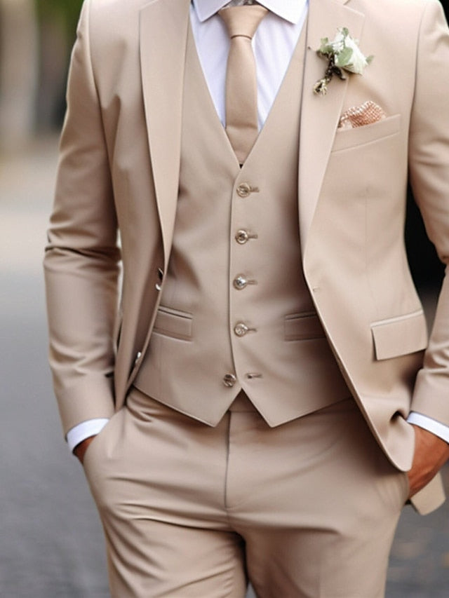 Dorvelli | Men's Khaki Wedding 3-Piece Suit