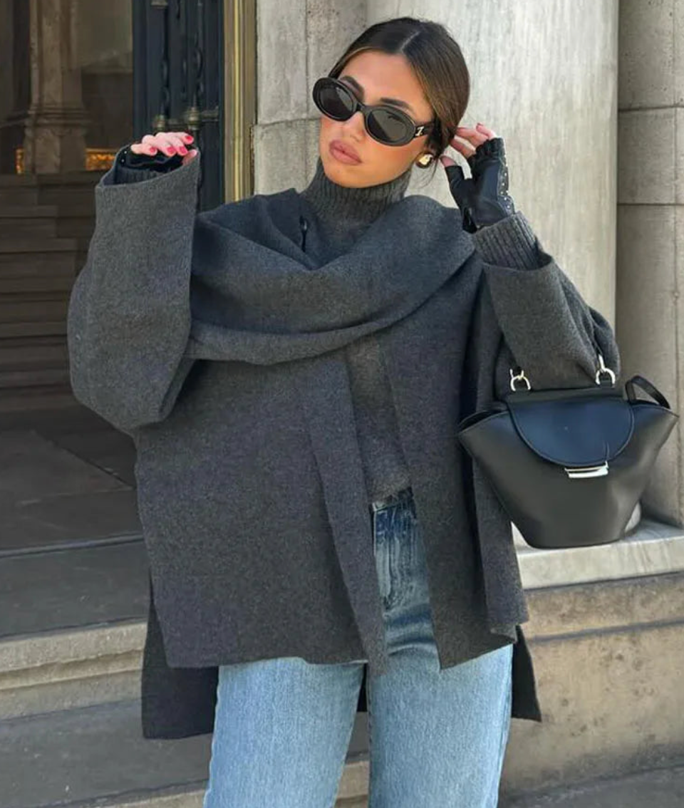 Dorvelli | Women’s Asymmetrical Scarf Oversized Coat