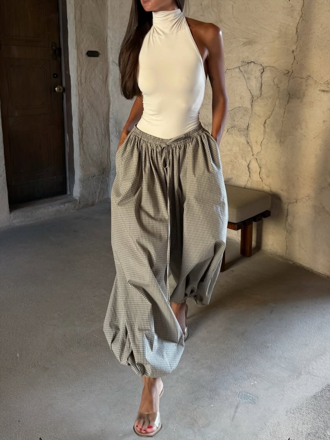 Dorvelli | Women’s Checkered Casual Wide-Leg Pants