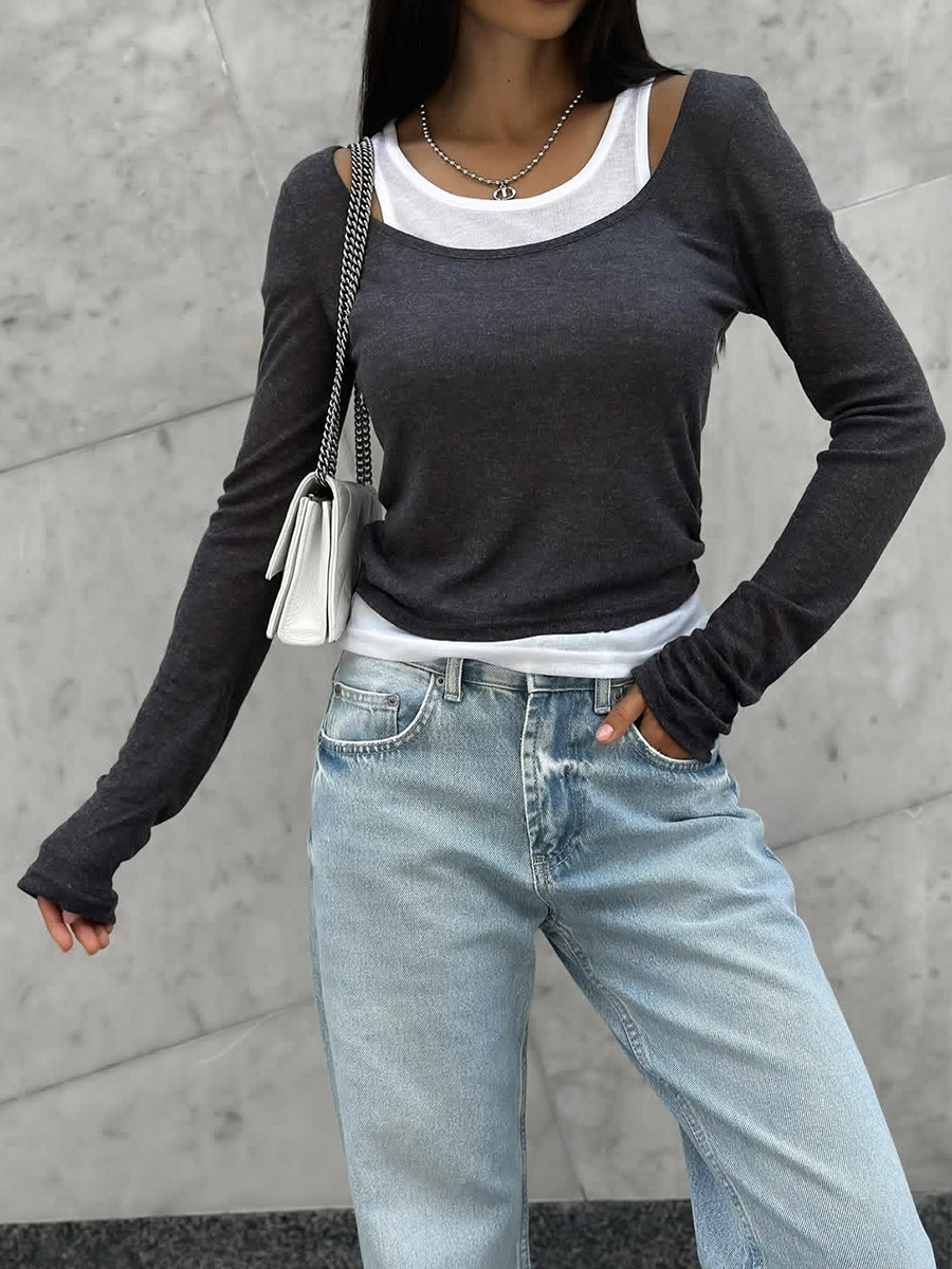 Dorvelli | Women’s Contrast Crew Neck Long Sleeve Top