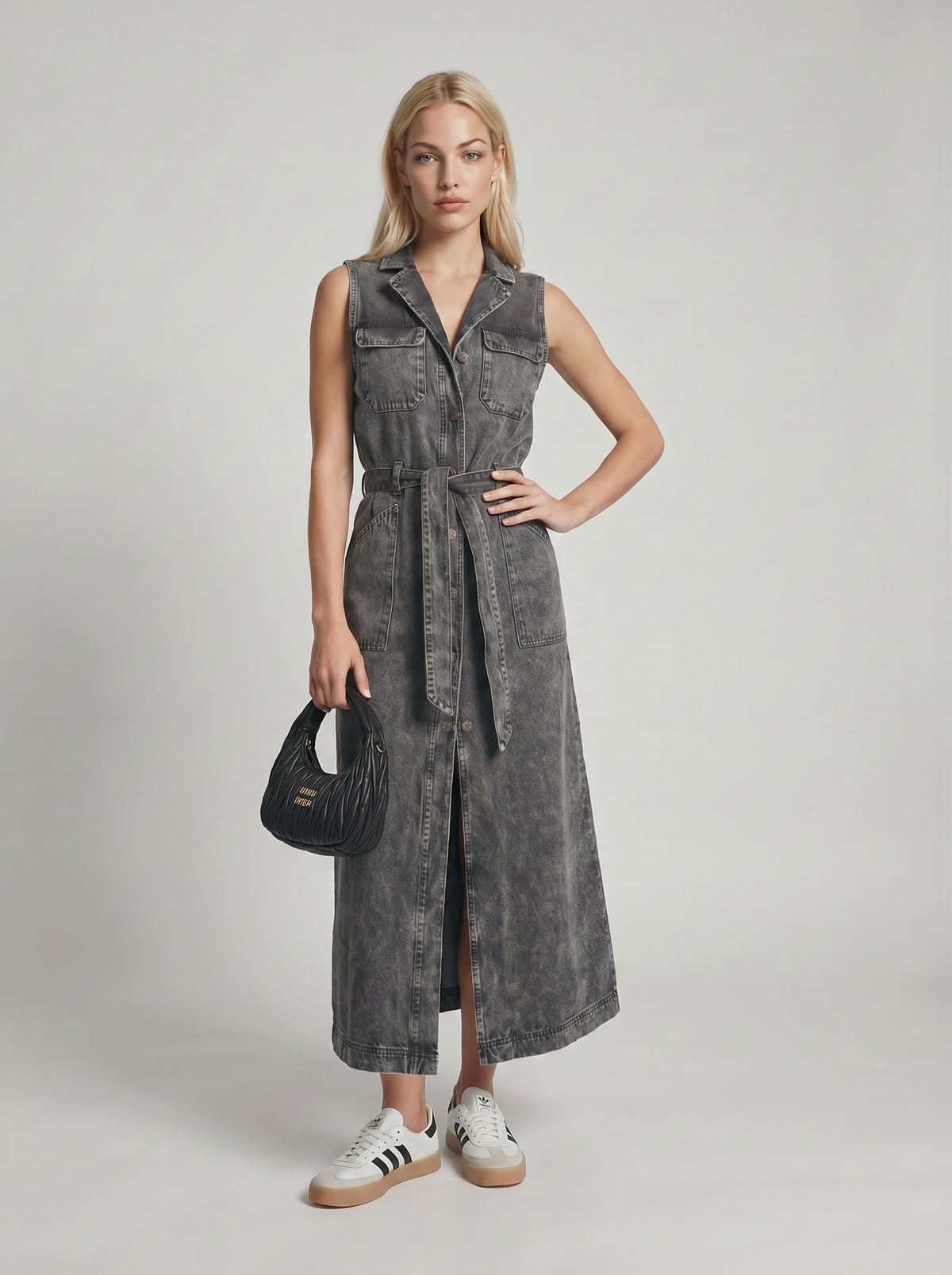 Dorvelli | Women's Denim Maxi Dress in Vintage Grey