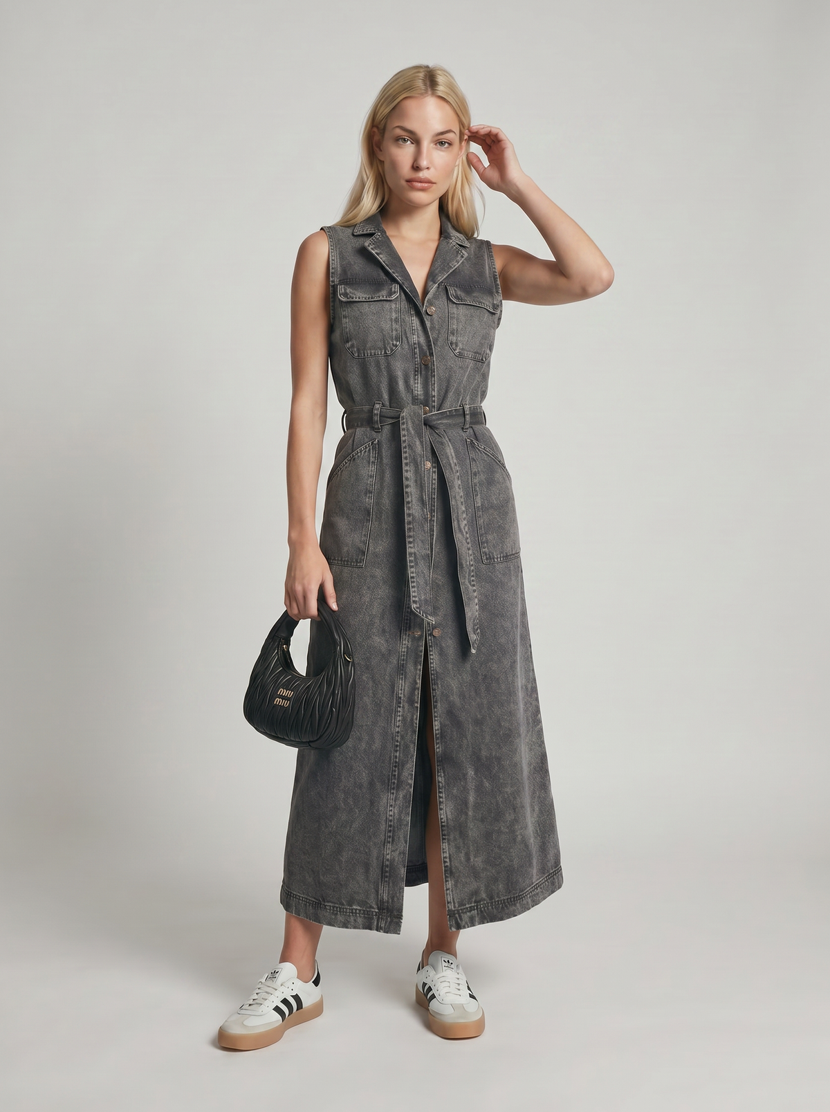Dorvelli | Women's Denim Maxi Dress in Vintage Grey