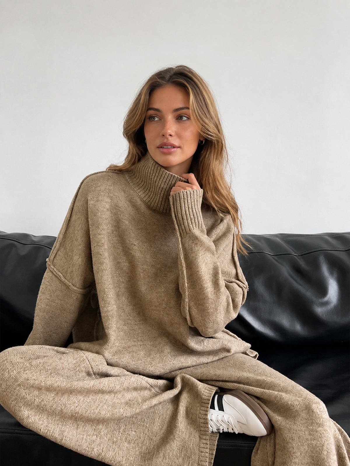 Dorvelli | Women’s Oversized Plain Turtleneck Pants Set