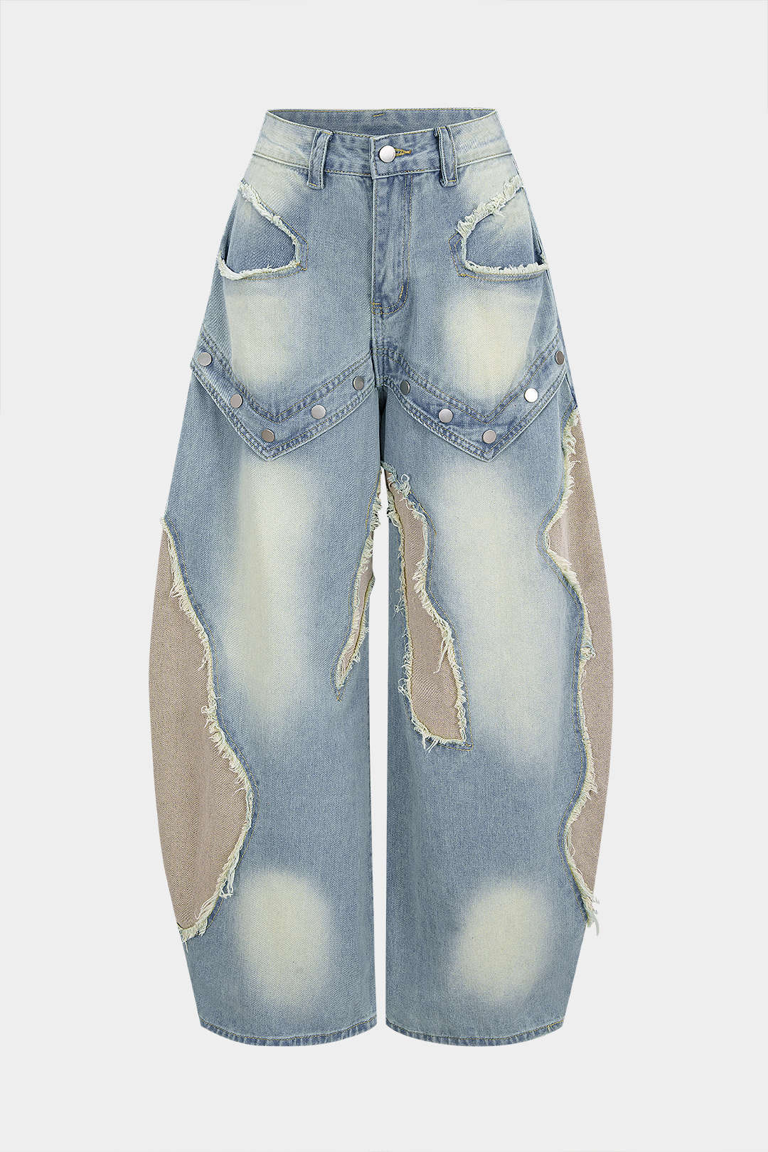 Dorvelli | Women's Patchwork Frayed Rivet Jeans
