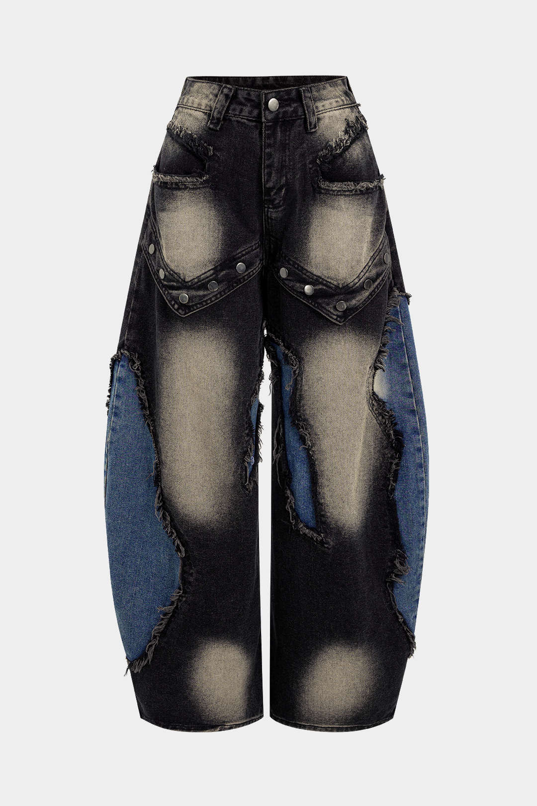 Dorvelli | Women's Patchwork Frayed Rivet Jeans