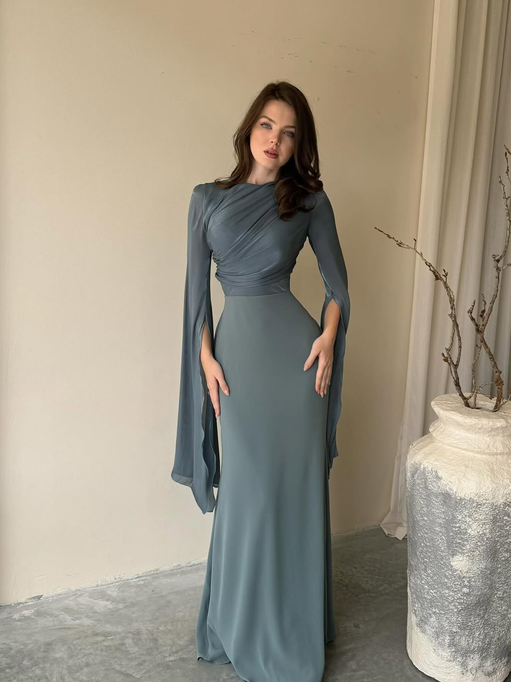 Dorvelli | Women's Pleated Slim Fit Maxi Dress