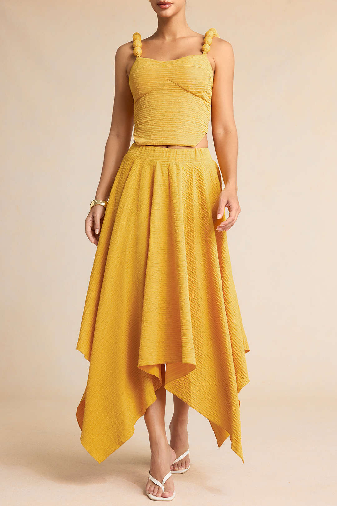 Dorvelli | Women's Textured High Waist Asymmetrical Skirt