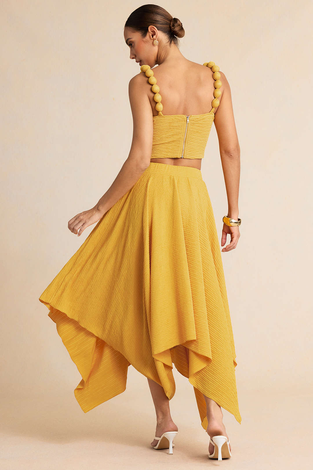 Dorvelli | Women's Textured High Waist Asymmetrical Skirt