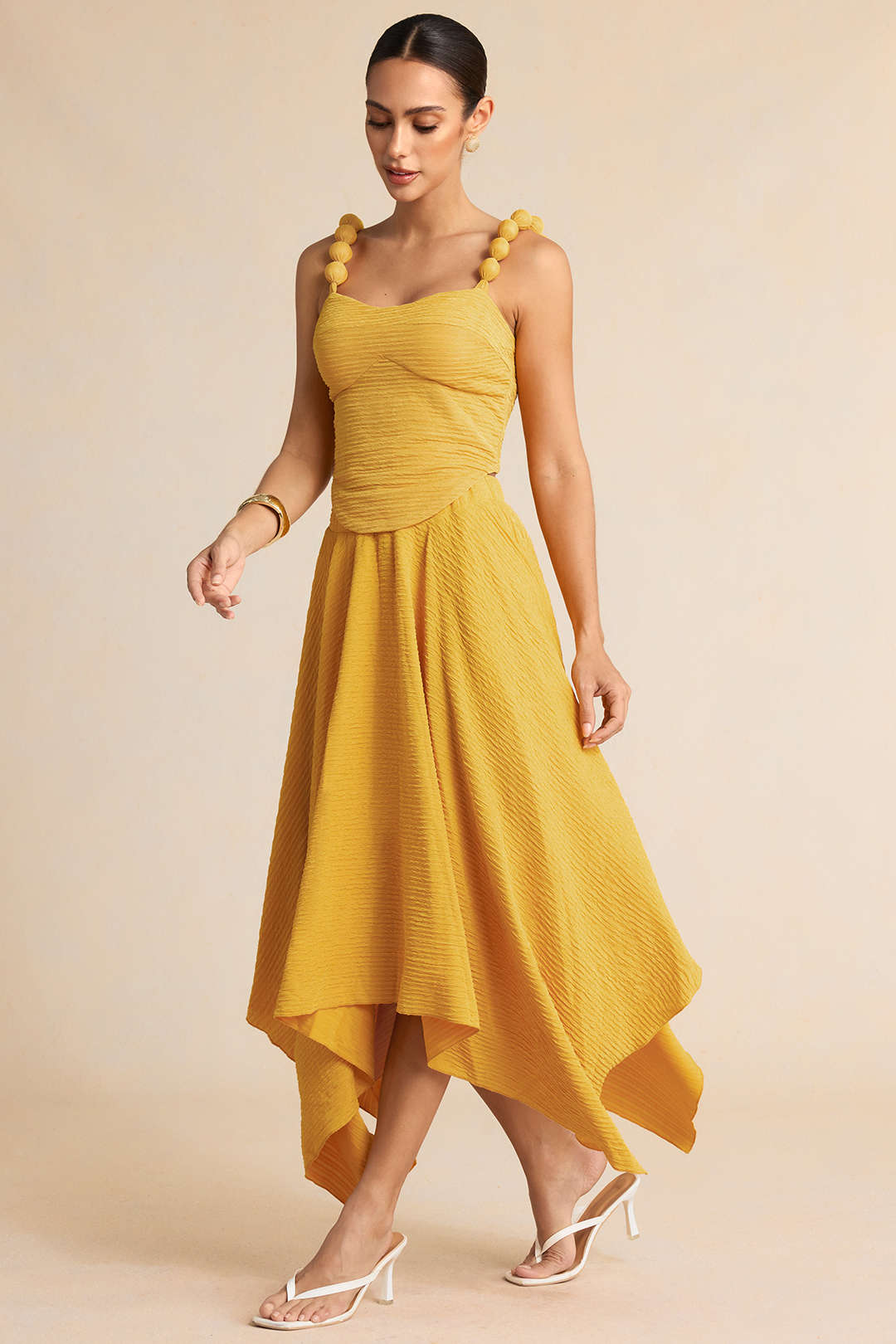 Dorvelli | Women's Textured High Waist Asymmetrical Skirt
