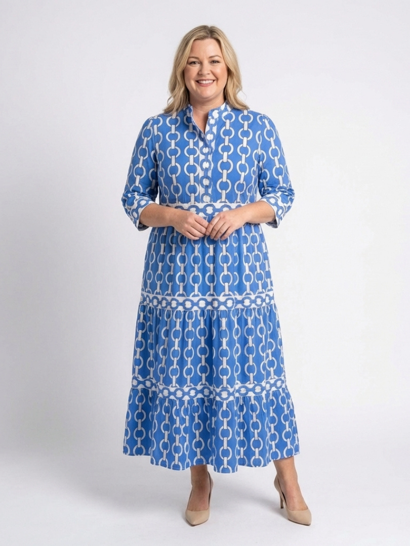 Dorvelli | Women's Midi Dress – Three Quarter Sleeve Chain