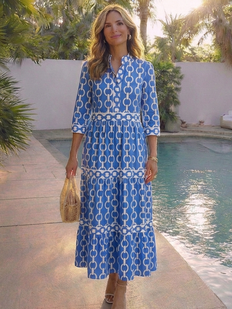 Dorvelli | Women's Midi Dress – Three Quarter Sleeve Chain