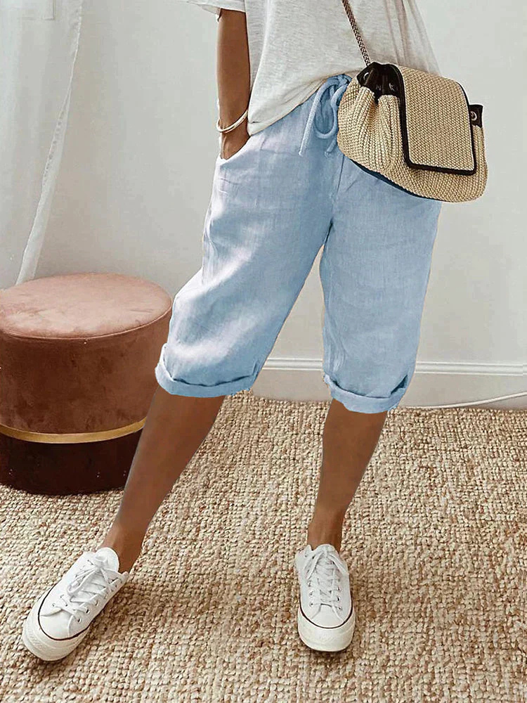 Dorvelli | Women's Shorts – Linen Drawstring Cropped Bermuda