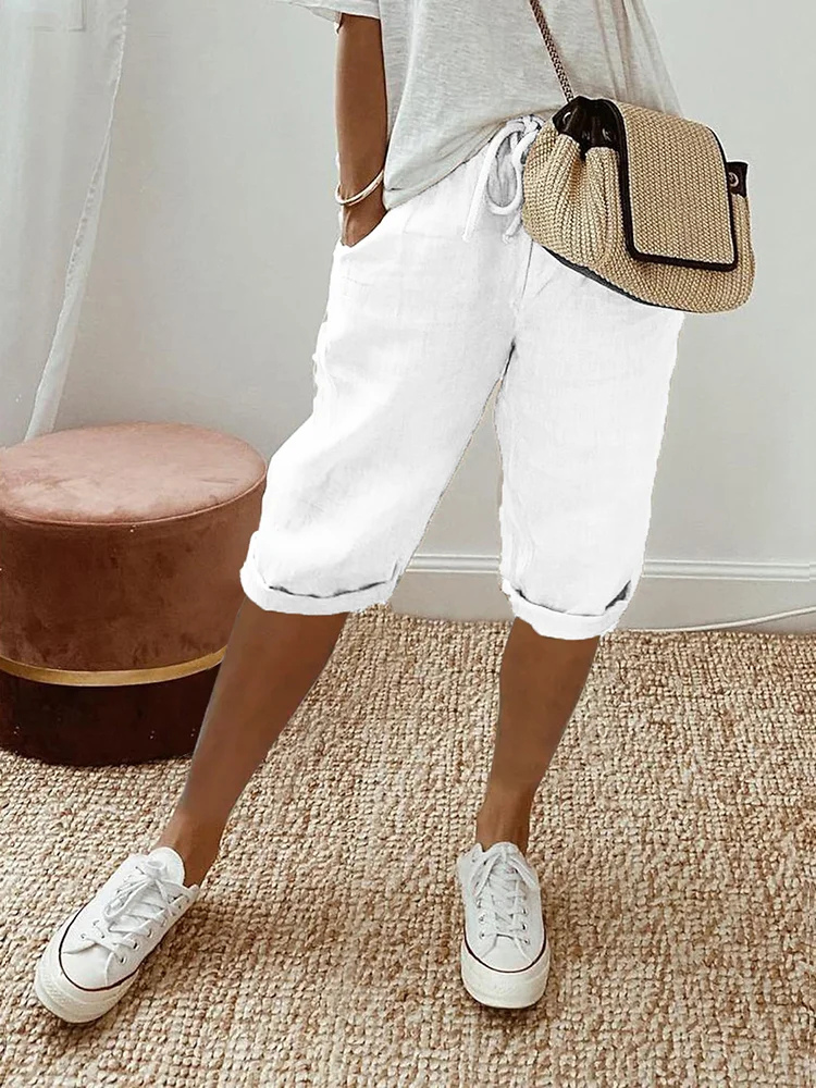 Dorvelli | Women's Shorts – Linen Drawstring Cropped Bermuda