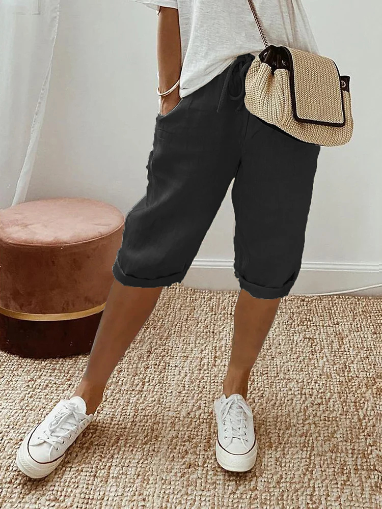 Dorvelli | Women's Shorts – Linen Drawstring Cropped Bermuda