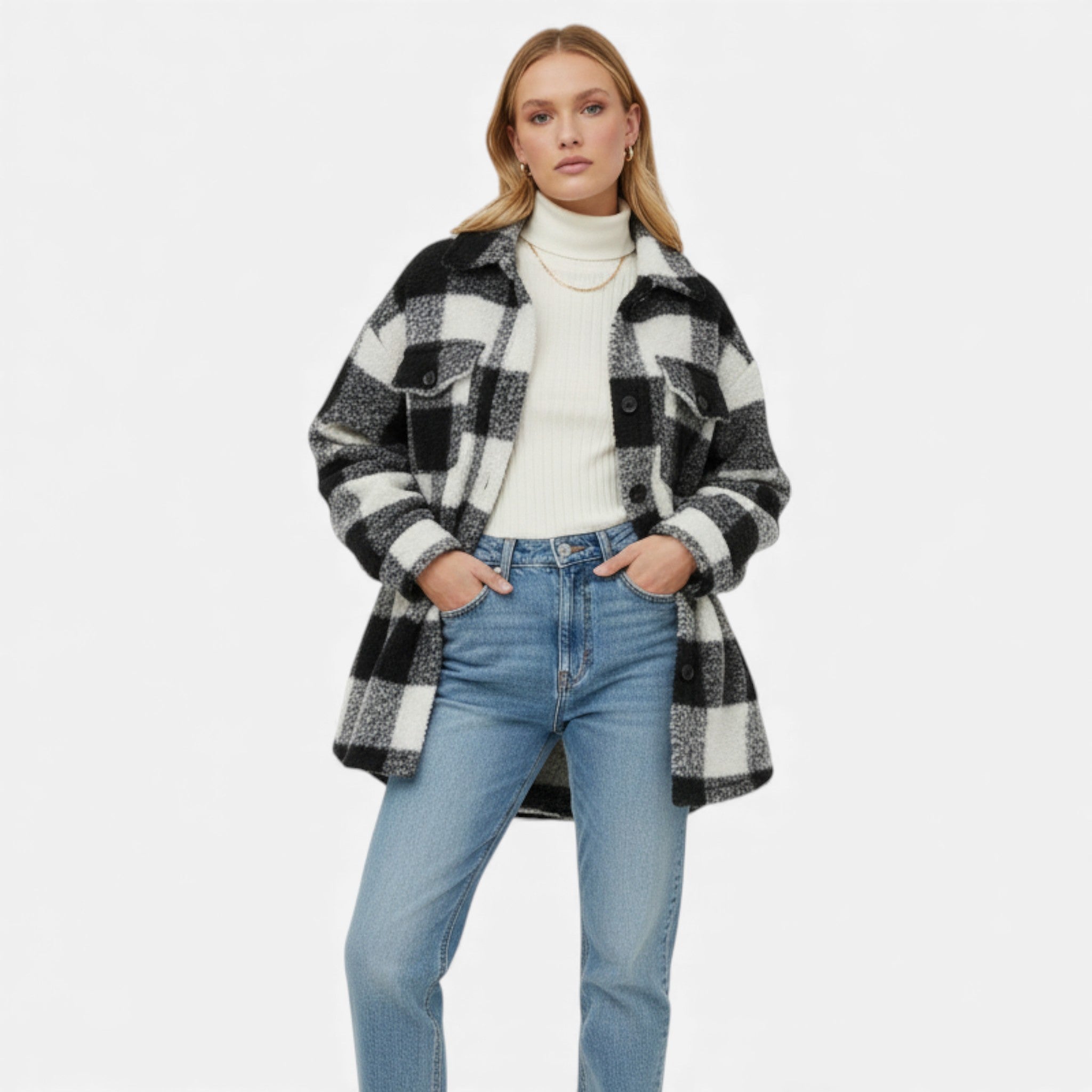 Dorvelli | Women’s Plush Checkered Winter Jacket – High-Elasticity Coat
