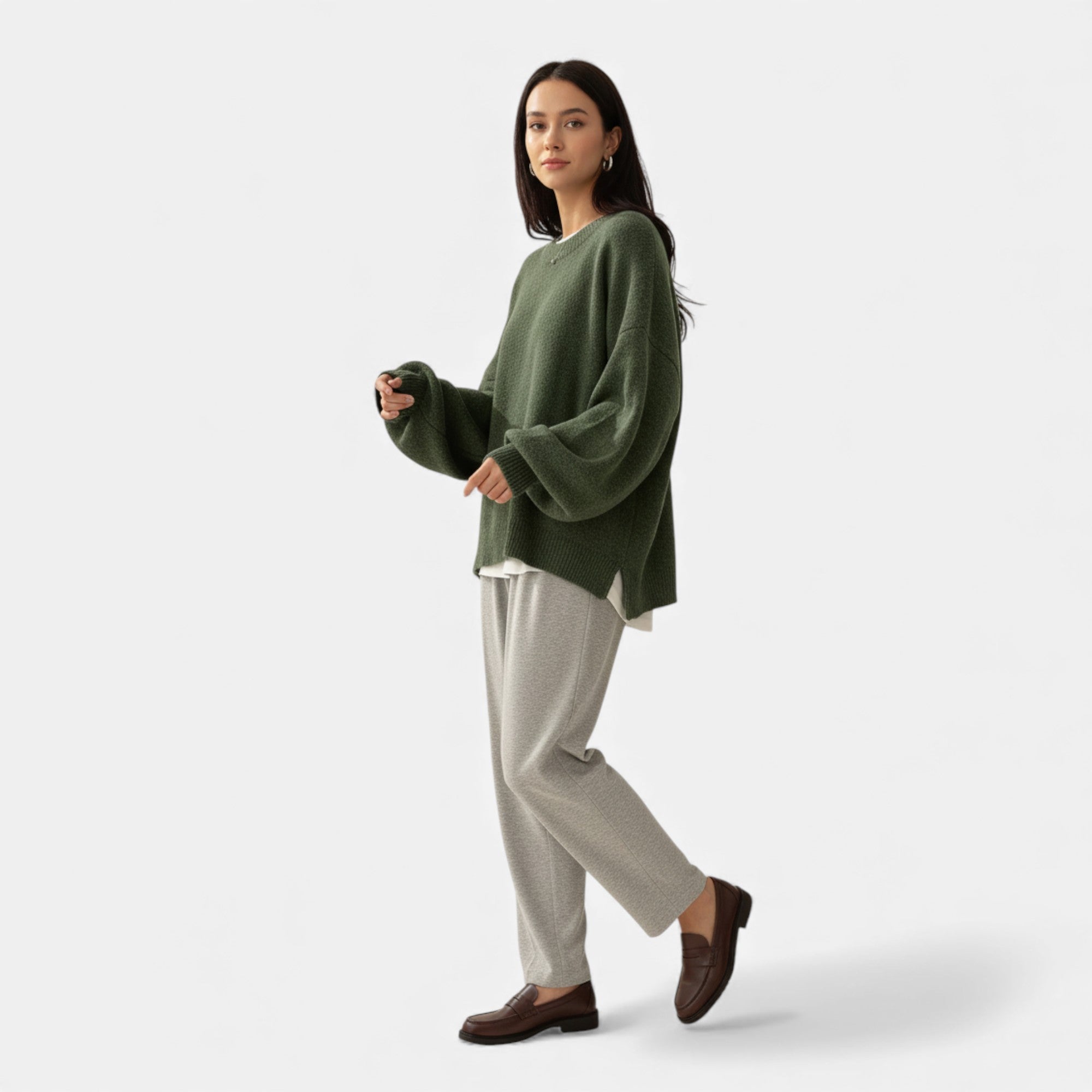 Dorvelli | Women’s Crew Neck Pullover Sweater – Casual Drop Shoulder Design