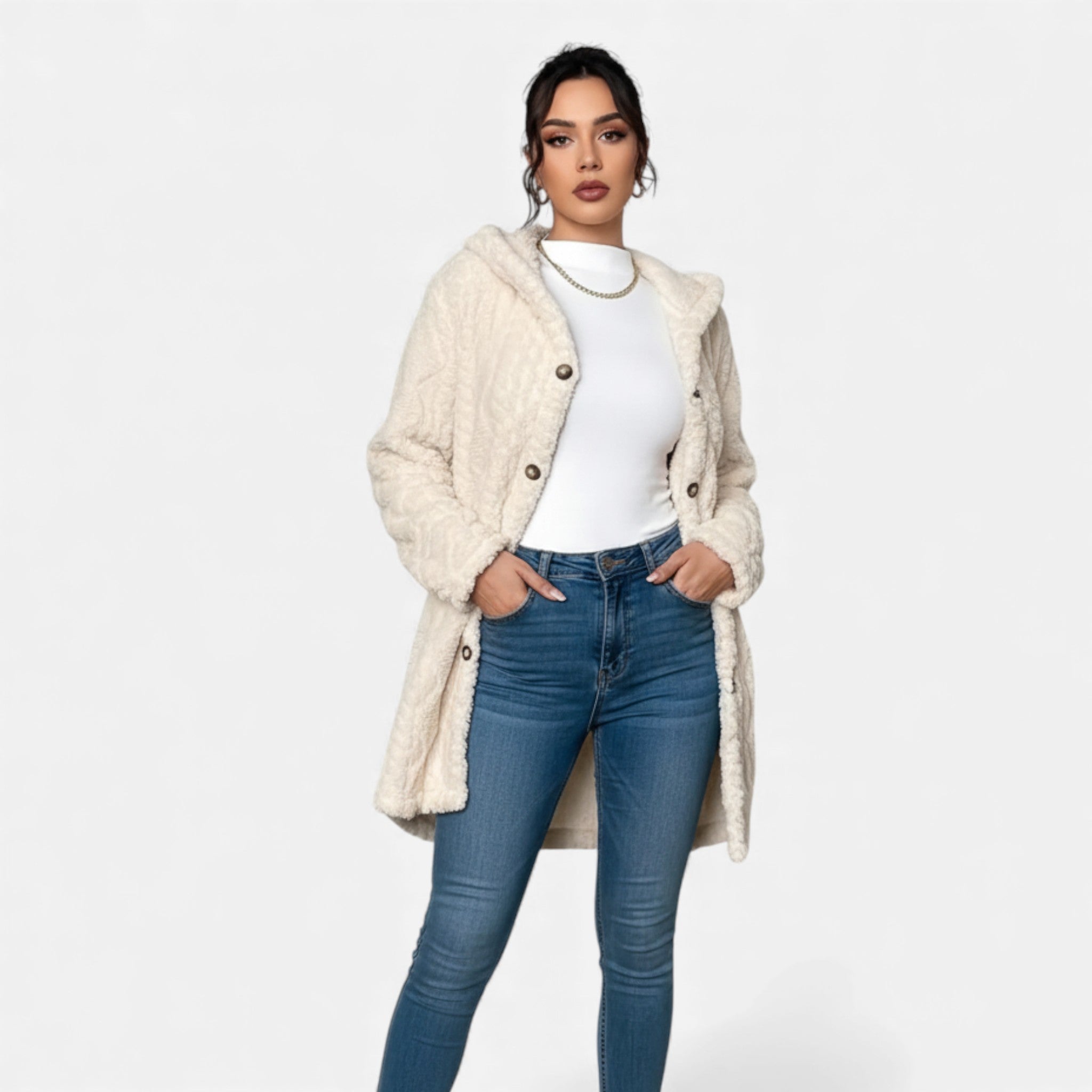 Dorvelli | Women’s Jacquard Plush Hooded Cardigan – Winter Warm Elegance