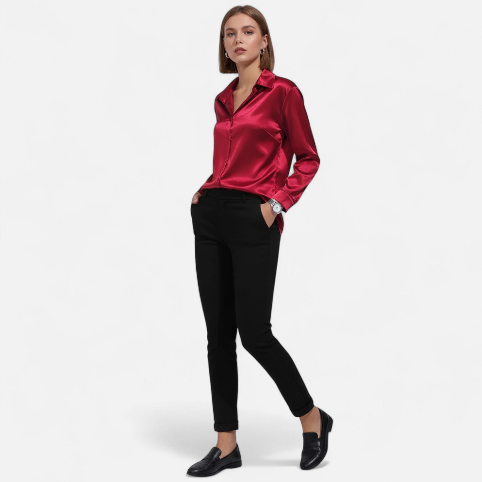 Dorvelli | Women’s Blouse – Elegant Satin Slim Fit