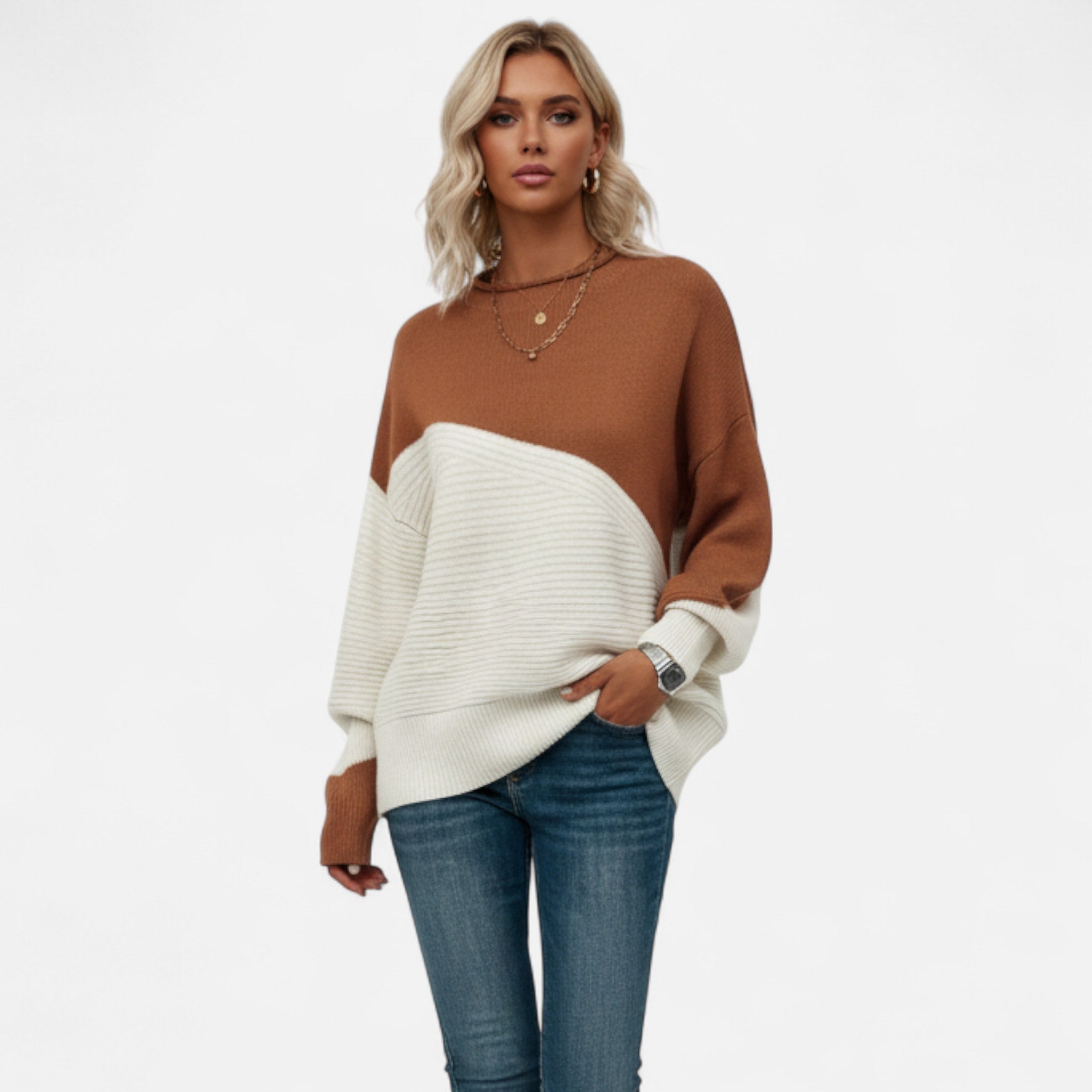 Dorvelli | Women’s Knitted Sweater – Elegant Contrast Design