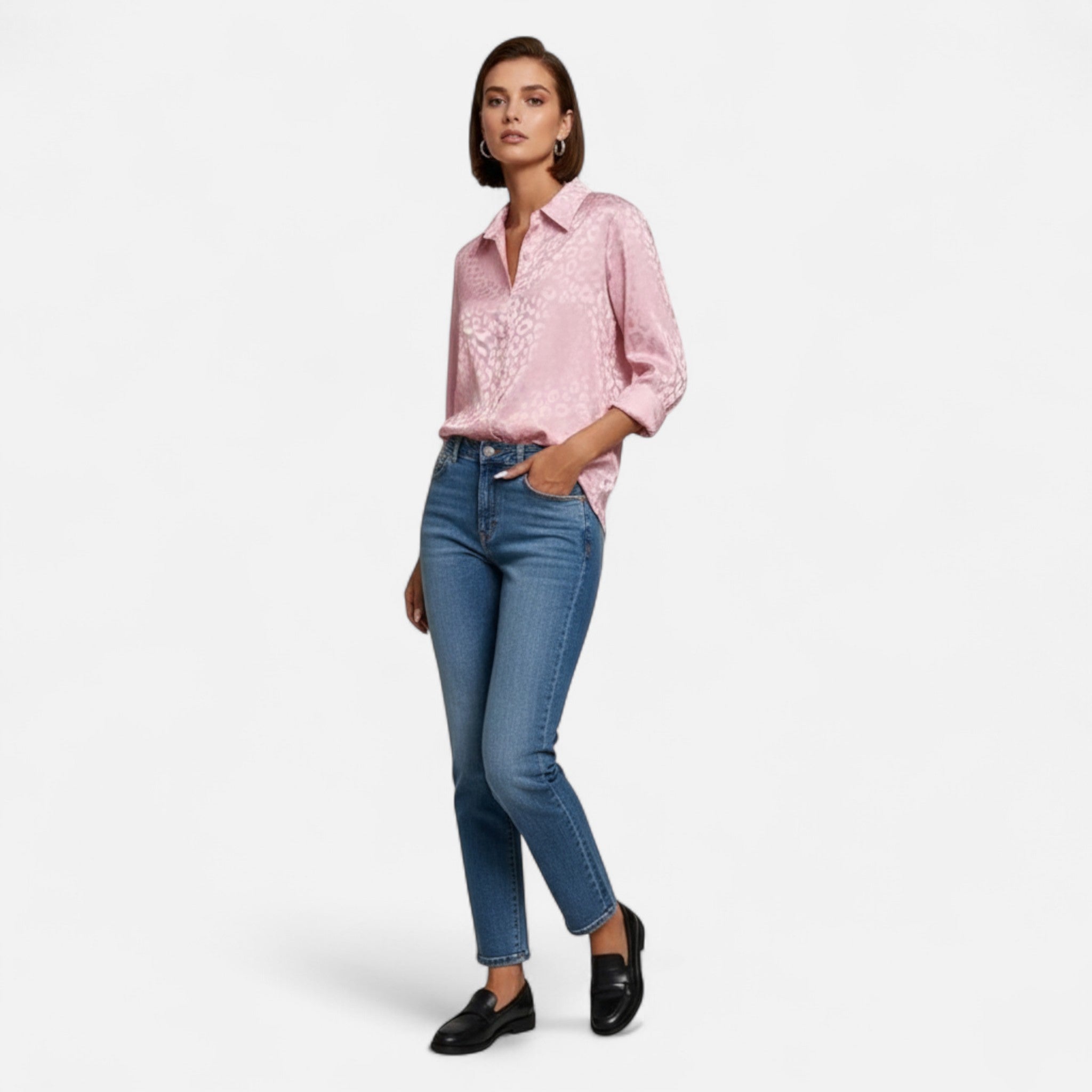 Dorvelli | Women’s Blouse – Elegant Jacquard Satin Long Sleeve