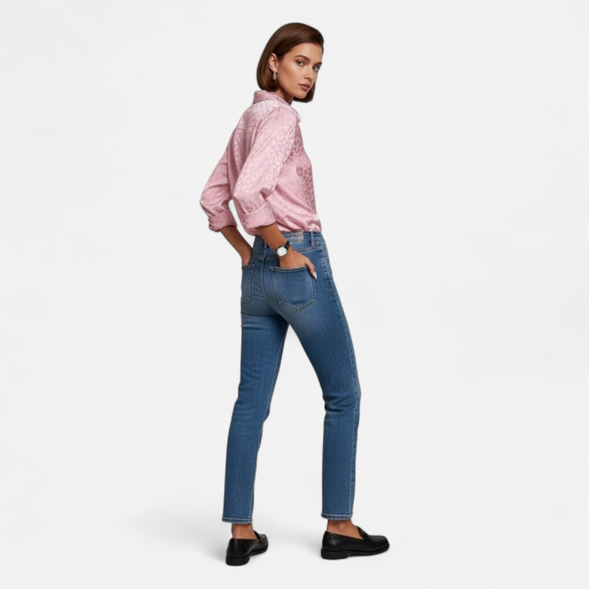 Dorvelli | Women’s Blouse – Elegant Jacquard Satin Long Sleeve