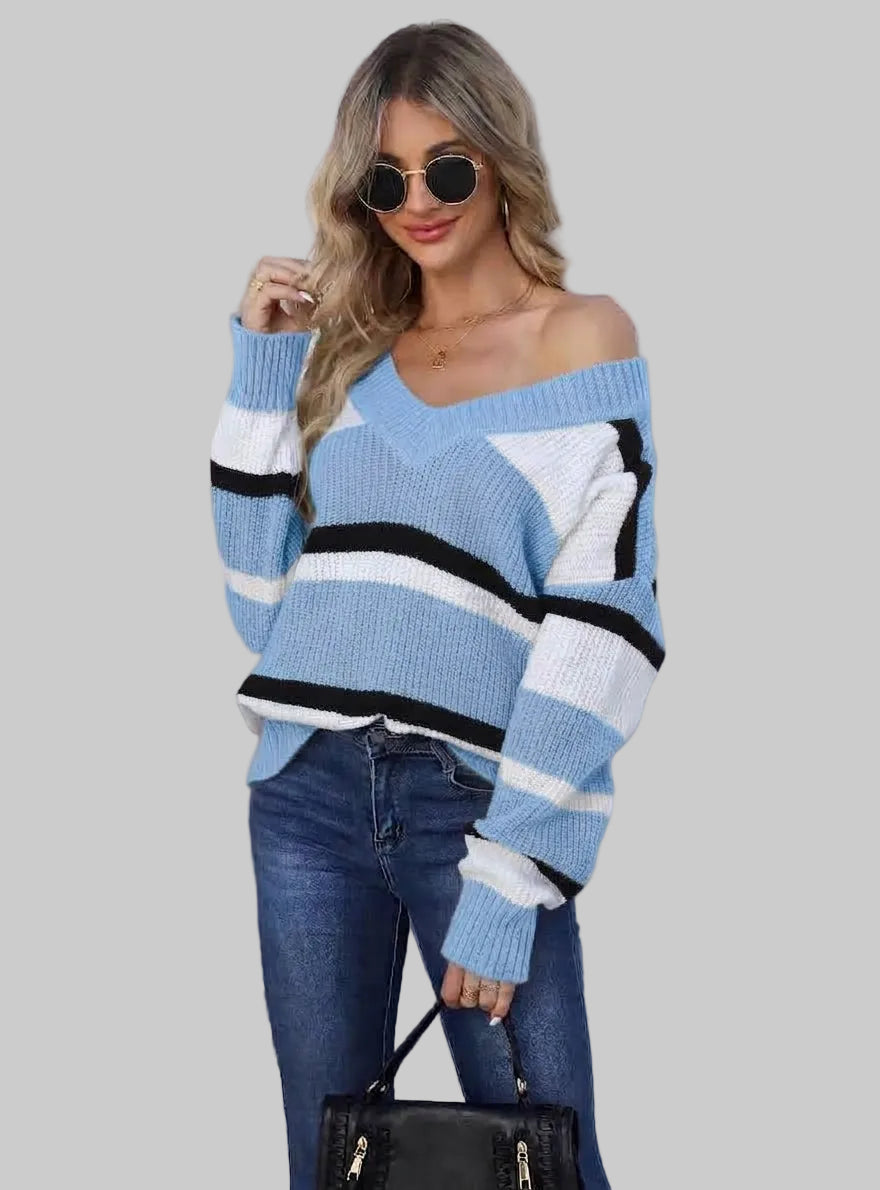 Dorvelli | Women’s Cropped Jumper – Striped V - Neck