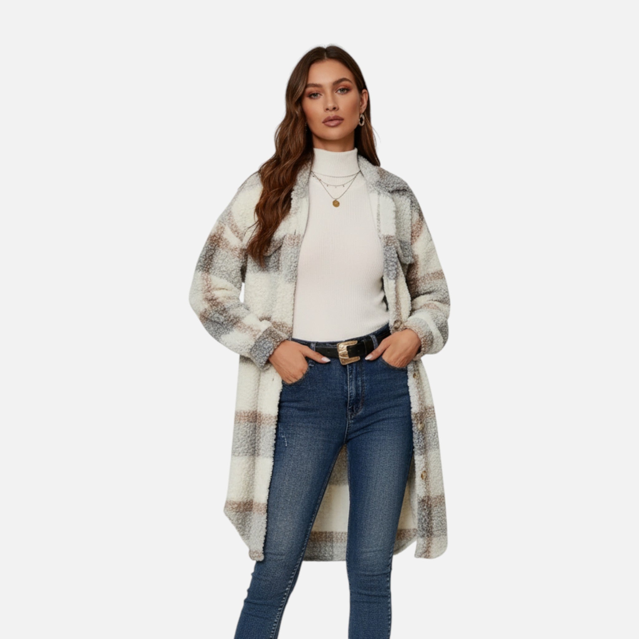 Dorvelli | Women’s Plaid Lapel Collar Jacket – Elegant Suede & PU Design