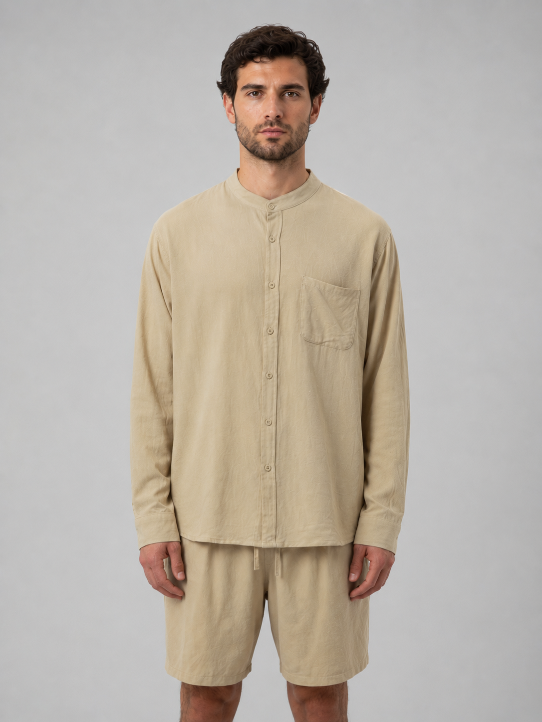 Dorvelli | Men's Two-Piece Set – Linen Look Band Collar