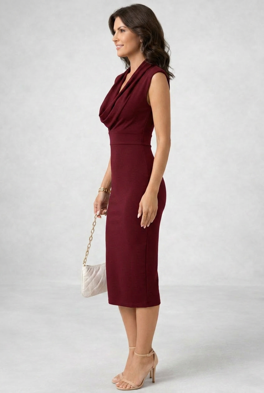 Dorvelli | Women's Midi Dress – Elegant Cowl Neck