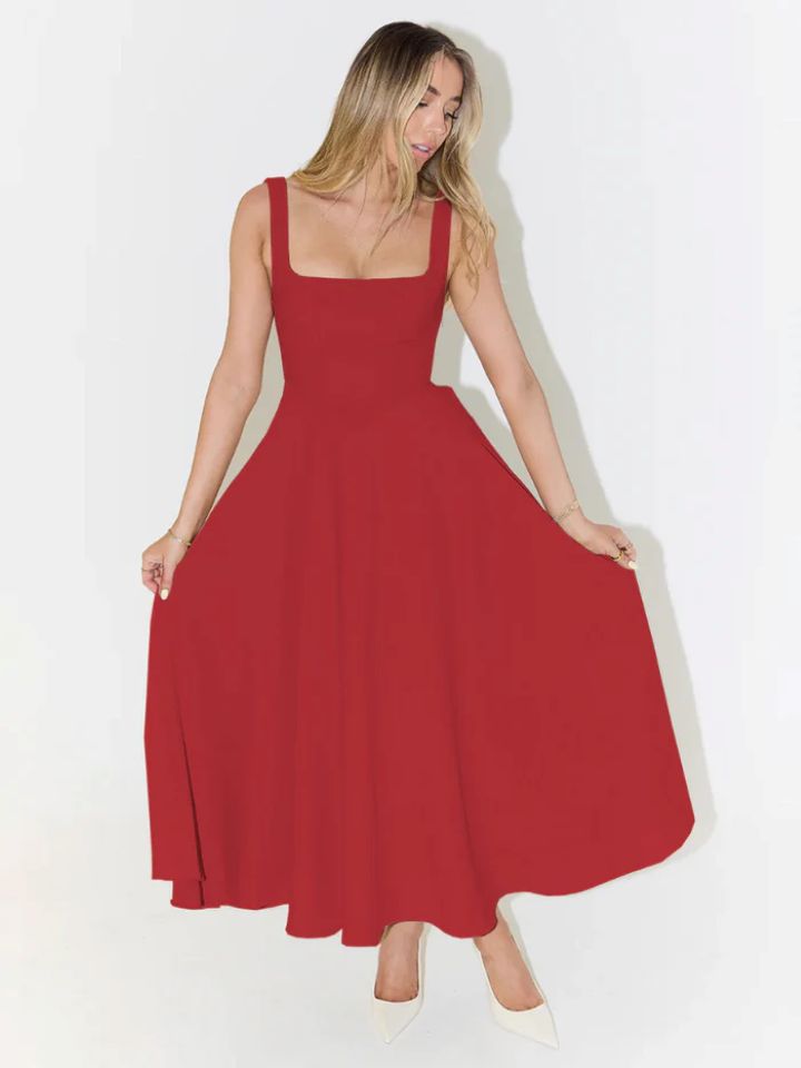 Dorvelli | Women's Midi Dress – Sleeveless Square Neck Flared