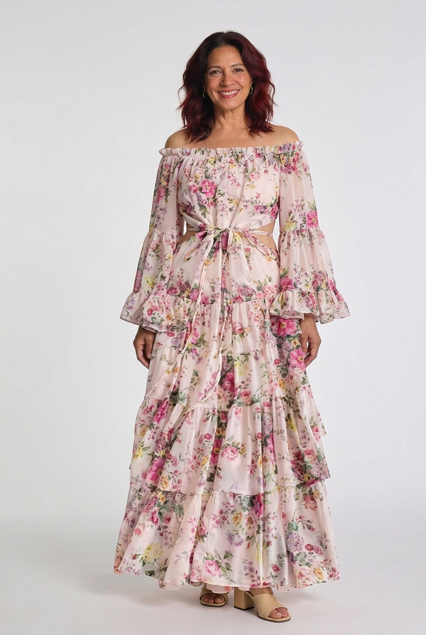 Dorvelli | Women's Maxi Dress – Bohemian Floral Print Tie