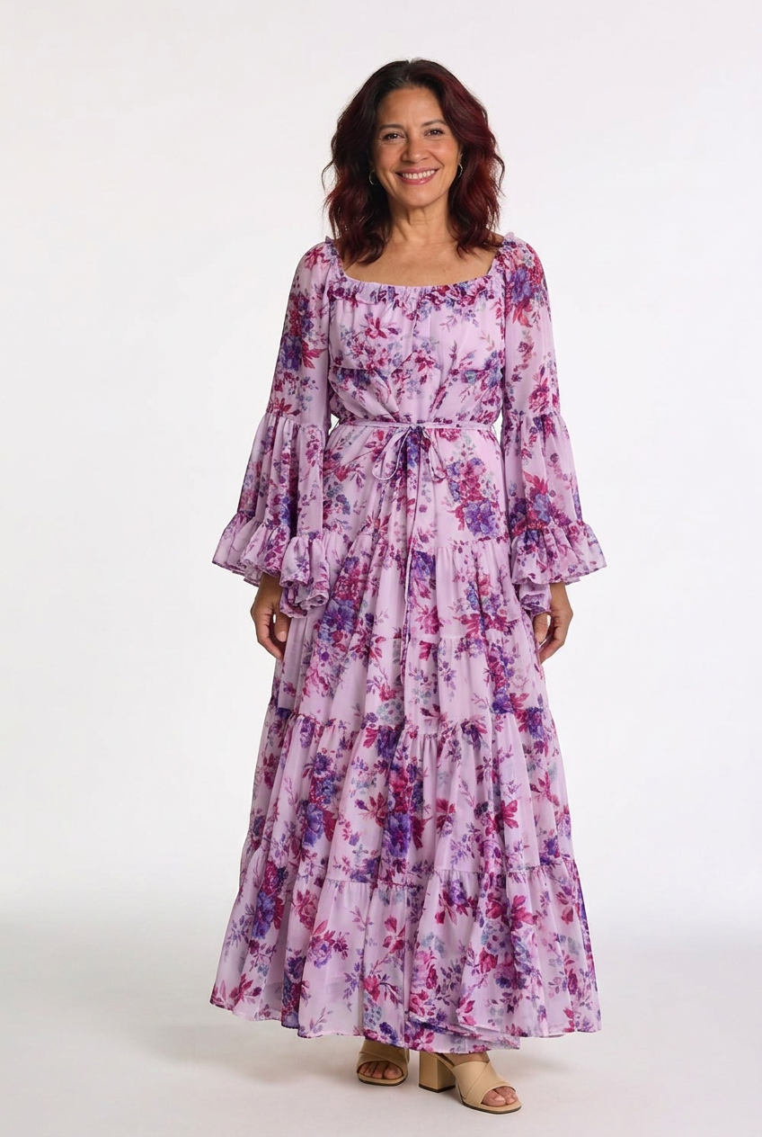 Dorvelli | Women's Maxi Dress – Bohemian Floral Print Tie